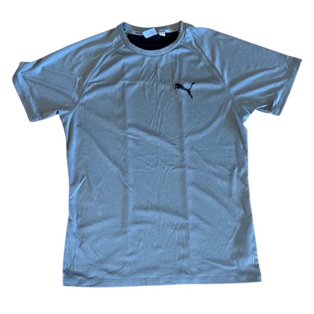 Puma Mens Lrg Gray DryCELL RTG T-Shirt With Black Stripe Mesh Back Panel